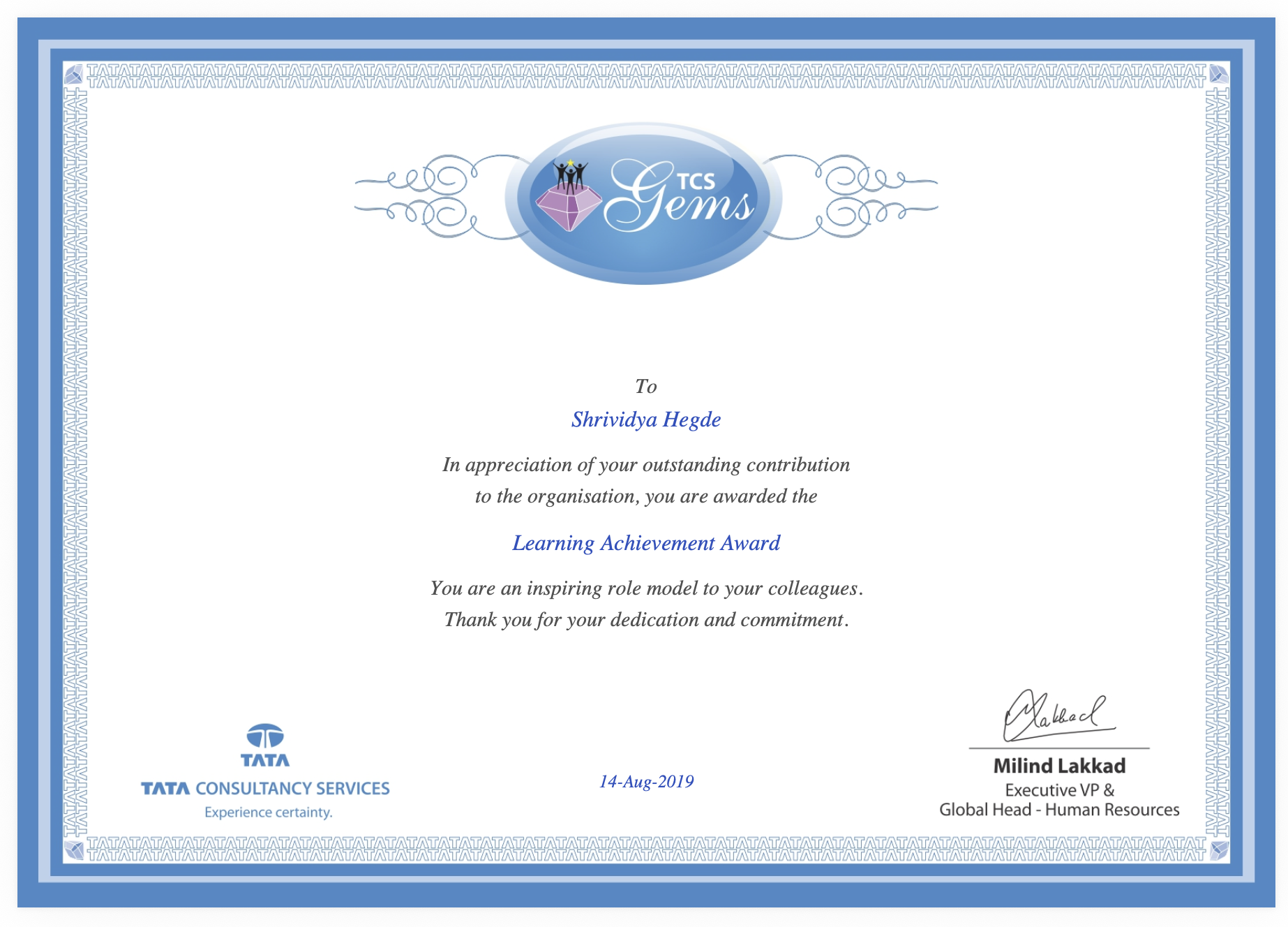 TCS Gems awards collection