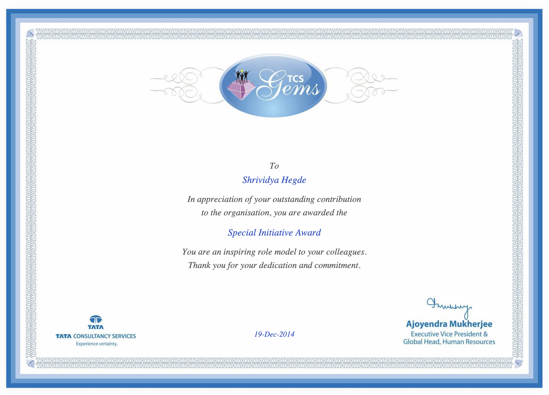 TCS Gems awards collection